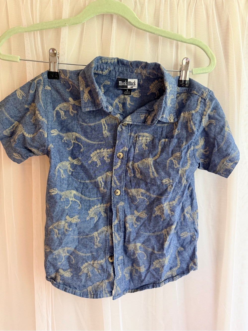 Mini Mack Dino Button-Front Shirt in Blue